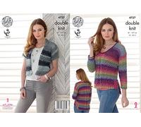 King Cole Ladies Double Knitting Pattern Womens Lacy Split Hem Sweater & Cropped Cardigan (4727)