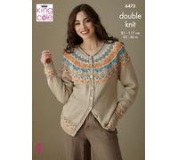 King Cole Ladies Faire Isle Knitting Pattern (6473) in Finesse Cotton Silk DK - Cardigan & Sweater Knitted in Finesse Cotton Silk DK