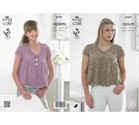 King Cole Ladies Frilled Top & Cardigan Opium Knitting Pattern 4181