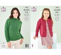 King Cole Ladies & Girls DK Knitting Pattern Cable Knit Sweater & Cardigan (5938), Multi, 24'' - 46''