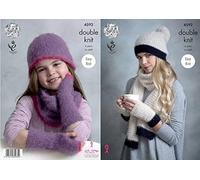 King Cole Ladies & Girls Hats, Mitts, Scarf & Snood Embrace Knitting Pattern 4592 DK