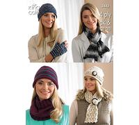 King Cole Ladies Hats, Scarves, Gloves & Cowl Zig Zag Knitting Pattern 3443 4 Ply, DK, Aran by King Cole