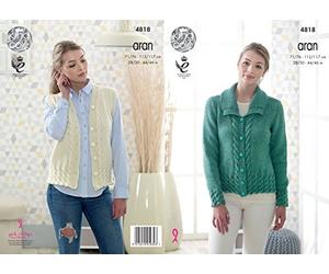 King Cole Ladies Jacket & Waistcoat Fashion Knitting Pattern 4818 Aran
