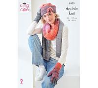 King Cole Ladies Knitting Pattern (6505) in Curiosity DK - Accessories & Sweater Top in Bramble DK