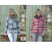 King Cole Ladies Knitting Pattern - Easy Knit Long or 3/4 Sleeve Jackets Drifter Chunky (4597),Multicolor,32" - 50" bust
