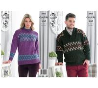 King Cole Ladies Mens Double Knitting Pattern Round or Roll Neck Patterned Sweaters 3936