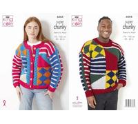 King Cole Ladies & Mens Super Chunky Knitting Pattern Abstract Pattern Sweater & Cardigan (6004)