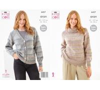 King Cole Ladies Raglan Sleeave Knitting Pattern (6427) in Crescendo Aran - Cardigan & Sweater in Crescendo Aran