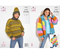 King Cole Ladies Super Chunky Knitting Pattern Cardigan Sweater & Hat (6076)