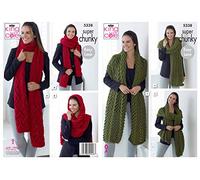 King Cole Ladies Super Chunky Knitting Pattern Easy Knit Lace Scarves (5338)