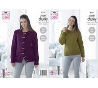King Cole Ladies Super Chunky Knitting Pattern Easy Knit Raglan Sleeve Sweater & Cardigan (5337)