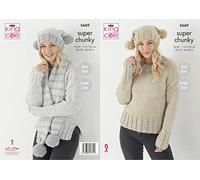 King Cole Ladies Super Chunky Knitting Pattern Easy Knit Sweater Hat & Scarf (5669)