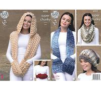 King Cole Ladies Super Chunky Knitting Pattern Scarves Snood Slouchy Hat & Hand Warmer (4355)