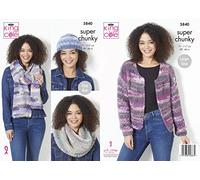 King Cole Ladies Super Chunky Knitting Pattern Womens Easy Knit Jacket & Accessories (5840), Multi, 28'' - 46''
