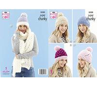 King Cole Ladies Super Chunky Knitting Pattern Womens Hats & Scarf (5530)
