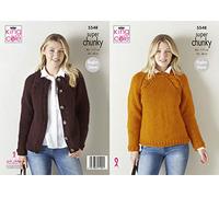 King Cole Ladies Super Chunky Knitting Pattern Womens Raglan Sweater & Cardigan (5548)