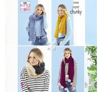 King Cole Ladies Super Chunky Knitting Pattern Womens Scarves & Loop Snood (5528)