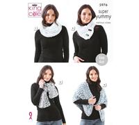 King Cole Ladies Super Yummy Knitting Pattern Easy Knit Cowl & Scarves (5976)
