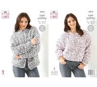 King Cole Ladies Super Yummy Knitting Pattern Easy Knit Sweater & Cardigan (5974), 30'' - 56''