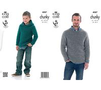 King Cole Mens & Boys Sweater & Hoodie Big Value Knitting Pattern 4087 Chunky by King Cole