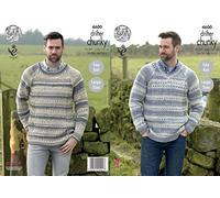 King Cole Mens Chunky Knitting Pattern - Easy Knit Round or V Neck Sweater with Ribbed Detail (4600)