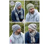 King Cole Mens Chunky Knitting Pattern - Slouchy or Ribbed Hats & Scarf Winter Accessories (4608) by King Cole