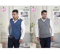 King Cole Mens Double Knitting Pattern Easy Knit V Neck Slipover & Waistcoat (5229)