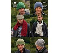 King Cole Men's Hats & Scarves Merino Aran Knitting Pattern 3461