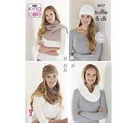 King Cole Merino Blend DK & Truffle Knitting Pattern 5517 - Easy Headwear, Scarves Pattern - One Size