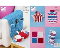 King Cole DK Knitting Pattern Sofa Caddy Tea & Mug Cosy Coasters & Hot Water Bottle Cover (6007)