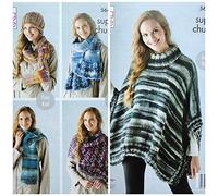 King Cole Quartz Super Chunky Knitting Pattern 5640 - Easy Headwear, Scarves, Wraps, Wrist Warmers, Ponchos Pattern - One Size