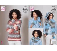 King Cole Riot Chunky Knitting Pattern 5714 - Sweaters, Scarves, Headwear, Gloves Pattern - 32-42 Inches