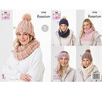 King Cole Rosarium Mega Chunky Knitting Pattern 5756 - Easy Headwear, Scarves Pattern - One Size