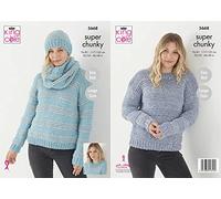 King Cole Super Chunky Knitting Pattern 5668 - Easy Sweaters, Headwear, Scarves Pattern - 30-48 Inches