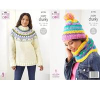 King Cole Super Chunky Knitting Pattern - 6196 Ladies Sweater, Hat & Snood