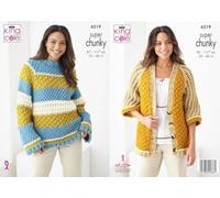 King Cole Super Chunky Knitting Pattern - 6219 Ladies Sweater & Cardigan