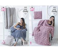 King Cole Super Chunky Knitting Pattern Garter Stitch Cable or Lace Cushion & Blanket (5339)