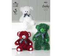 King Cole Teddy Bear Toys Tinsel Knitting Pattern 9021 Chunky