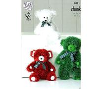 King Cole Tinsel Chunky Knitting Pattern - 9021 Teddy Bear Toys Family (to Knit Small - Large)