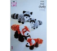 King Cole Tinsel Chunky Knitting Pattern Small & Large Red Panda or Raccoon (9153), Multicolor,One Size