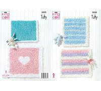 King Cole Tufty Knitting Pattern Baby Plain Striped or Heart Blanket (5830)