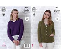 King Cole Womens Chunky Knitting Pattern Ladies Easy Knit Raglan Sleeve Cardigan & Sweater (4703)