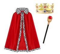King Costume for Kids 3-Piece Set | Detachable Crown, Blue Cape (80cm) & 45cm Sceptre | Royal Dress Up for Boys & Girls | Perfect for Halloween, Carnival, Masquerade, Role Play, Fancy Dress