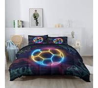 King Coverless Duvet Dark, Game Theme Soft Lightweight Bedding Comforter Set 3 Piece for Kids Teen Adults Room, Warm Machine Washable Duvet Set with Neon Football Wall Print 230 x 220 cm
