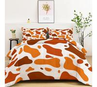King Coverless Duvet Set - 230 x 220 cm Comfortable Reversible Bedding Set, Abstract Colour Blocks Cow Print Warm Duvet Set (1x Quilt, 2x Pillow Cases) Ultra-Soft Microfiber Brown And Orange Bedding