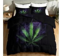 King Coverless Duvet Set 4.5 Tog 230 x 220 cm, Modern Chic Neon Plant Cannabis Leaf Soft Lightweight Summer Comforter for Teen Boy Girl, Reversible Quilt Blanket for Kids Gift, Black
