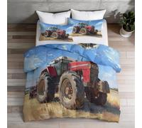 King Coverless Duvet Set 4.5 Tog Down Alternative Comforter with 2 Shams, Rural Pastoral Farm Tractor Bedding Quilt Sets for All Seasons, Machine Washable, 230 x 220 cm, Blue-Yellow