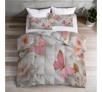 King Coverless Duvet Set 7.5 Tog, Shabby Chic Animal Butterfly Floral Leaf Grey-White Reversible Comforter, Machine Washable, All-Season Bedding for Boys' and Girls' Room, 230 x 220 cm