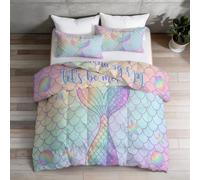 King Coverless Duvet, Soft Warm Microfibre Dreamy Fine Duvet, Mermaid Tail Fish Scale Pattern Seashell Print Design All Season Reversible Comfort, Washable Duvets Bedding with Pillowcase, Multicolor