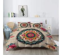 King Coverless Duvet Tradition, Washable All Seasons Warm Beige Bedding Comforter Set 3 Piece with 2 Matching Pillowcase, 230 x 220 cm Geometry Circles Mandalas Reversible Lightweight Duvet Sets